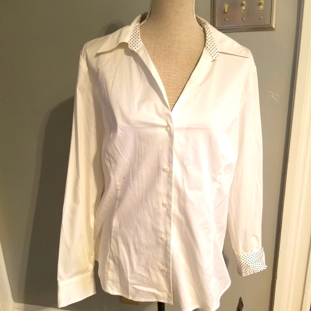 Charter Club white blouse with black polka dots